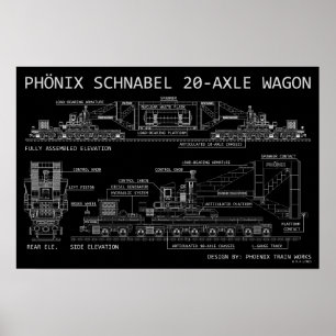 PTW Kleine maat Schnabel Trein Wagon "Blauwdruk" Poster
