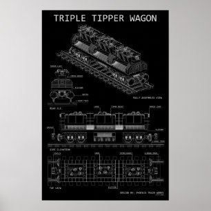 PTW Triple Tipper Wagon "Blauwdruk" Maten Optionee Poster