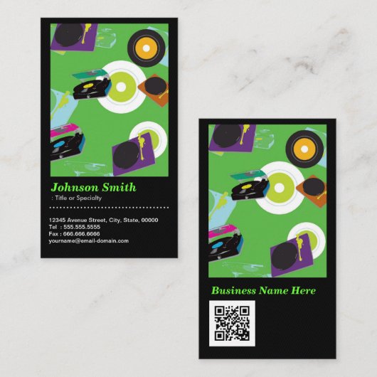 Pub DJ - Cool Disk Jockey Mixer Deck - QR-code Visitekaartje (Voorkant / Achterkant)