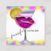 Pub Drink Bar Restaurant Coctail Logo roze QRCODE Vierkante Visitekaartje (Voorkant)