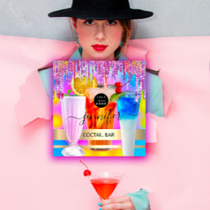 Pub Drink Bar Restaurant Logo Holographic Event Vierkante Visitekaartje