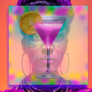 Pub Drinken Bar Restaurant Coctail Logo Pinky Vierkante Visitekaartje