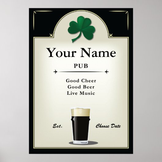 Pub Sign, Irish Pub, Gepersonaliseerd Poster (Voorkant)