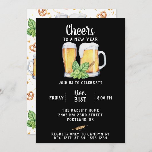 Pub Style New Year's Party Invitation (Devant / Derrière)