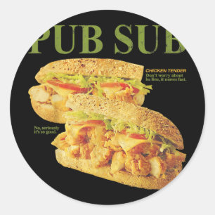 Pub Sub Kip Tender Grappige Sandwich Ronde Sticker