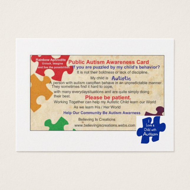 Public Autism Awarness Card Visitekaartjes (Voorkant)