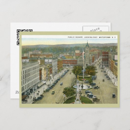 Public Square, Watertown NY 1928 Briefkaart (Voorkant / Achterkant)
