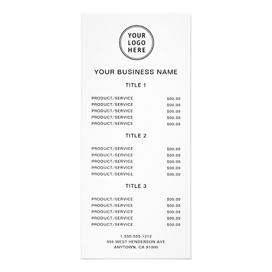 Publicitaire Carte de tarif de logo d'entreprise simple (Devant)