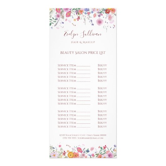 Publicitaire Carte rack à tarif fleur sauvage frais (Devant)