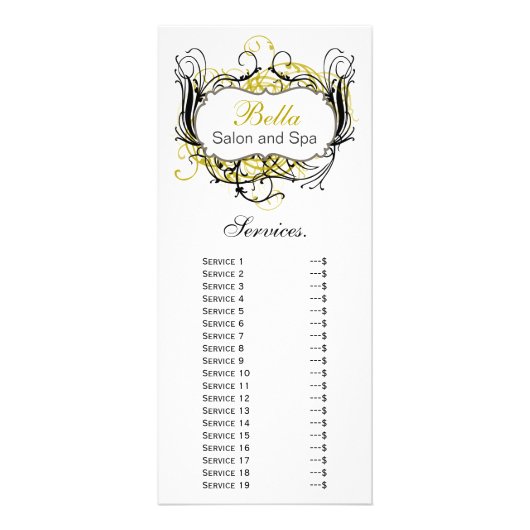 Publicitaire carte rack chic jaune, noir et blanc Services (Devant)