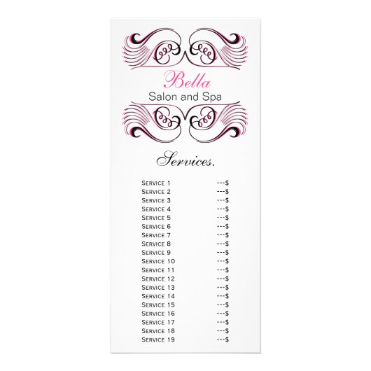 Publicitaire carte rack chic rose, noir et blanc Services (Devant)