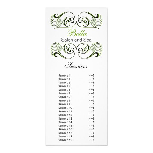 Publicitaire carte rack chic vert, noir et blanc Services (Devant)