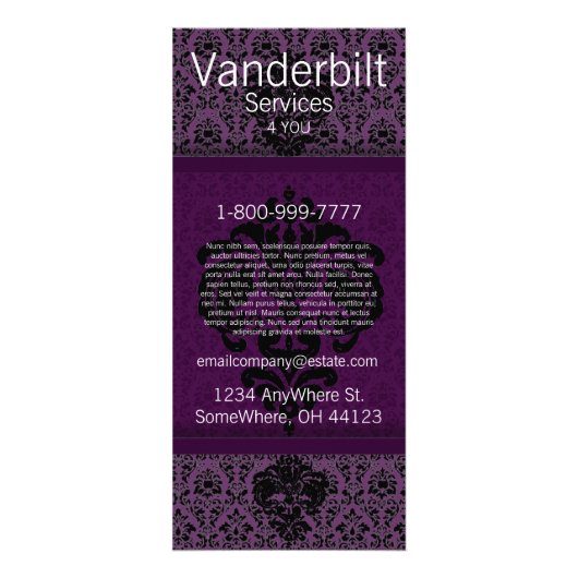 Publicitaire Carte rack Damask noire et violette (Devant)