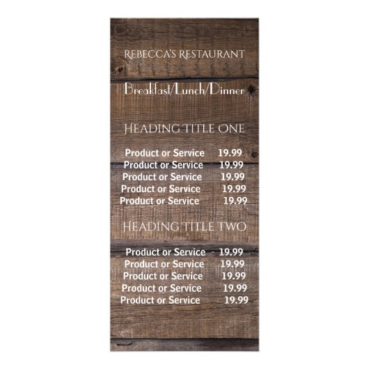 Publicitaire Carte Rustic Wood Business Price & Service Rack Ca (Devant)