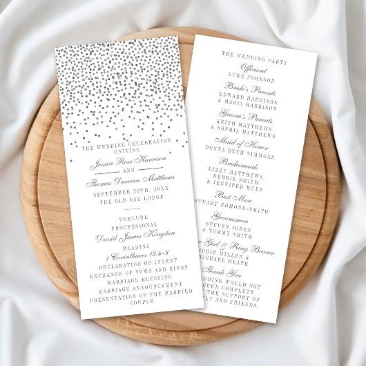 Publicitaire Carte vintage Glam Silver Confetti Wedding Program