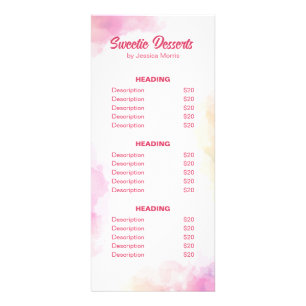 Publicitaire Elégante aquarelle Pâtisserie rose Carte Rack