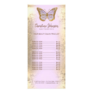 Publicitaire papillon lavande sur fausse carte porte feuille or
