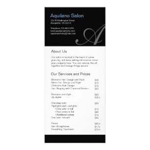 Publicitaire Tarif Salon et Spa et carte en rack