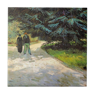 Publieke tuin met paar door Vincent van Gogh Tegeltje