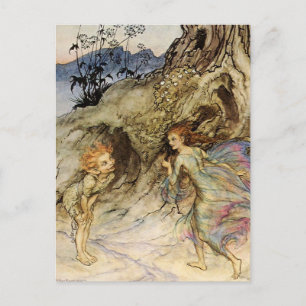 "Puck and a Fairy"-Waterverf van Arthur Rackham Briefkaart