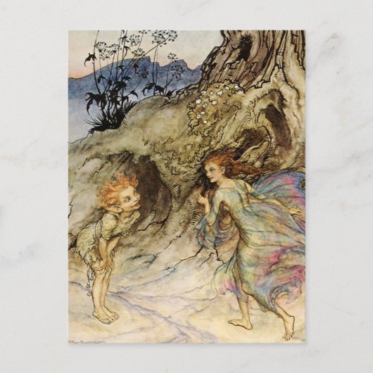 “Puck en een fee” Aquarel van Arthur Rackham Briefkaart (Voorkant)