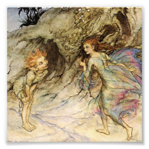 “Puck en een fee” Aquarel van Arthur Rackham Foto Afdruk