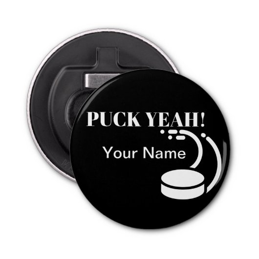 Puck Ja Hockey Button Flesopener (Voorkant)