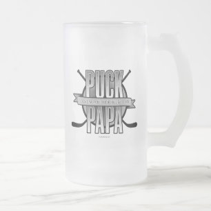 Puck Papa (Hockey Dad) Frosted Glass Beer Mok