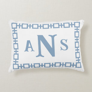 Puddle blauw vierkant Grieks sleutel monogram Accent Kussen