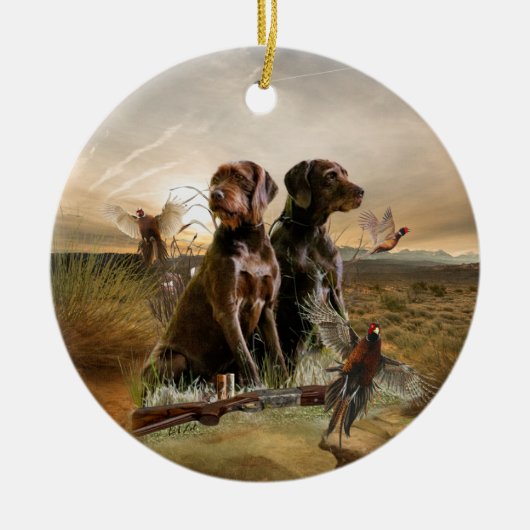 Pudelpointers, jachtfazant keramisch ornament (Voorkant)