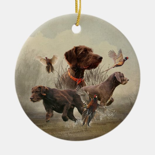 Pudelpointers, jachtfazant keramisch ornament (Voorkant)