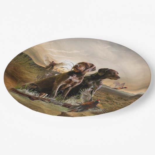 Pudelpointers, jachtfazant papieren bordje (Gekanteld)