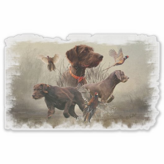 Pudelpointers, jachtluiers sticker (Voorkant)