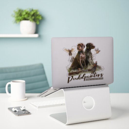 Pudelpointers, jachtluiers sticker (Laptop op bureau)