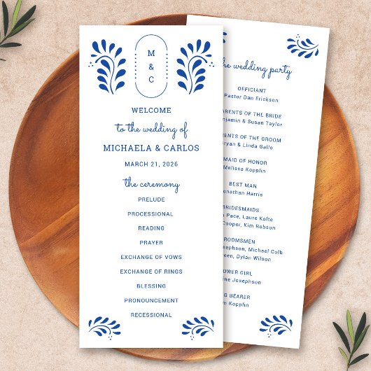 Puebla Style Blue Mexicain programme de mariage