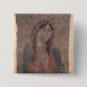 Pueblo Indian hide Painting of a Madonna, 1675 Vierkante Button 5,1 Cm