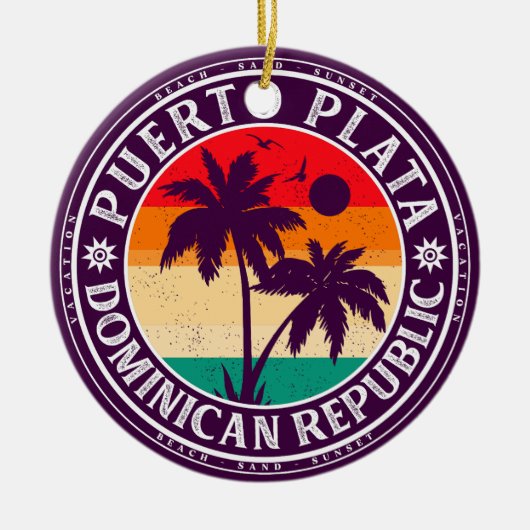 Puerto Plata Dominicaanse Republiek Retro Palm Tre Keramisch Ornament (Voorkant)
