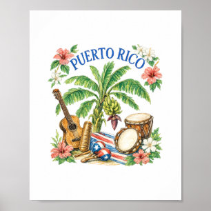 Puerto Ricaans erfgoed Tropische muziek Vintage ku Poster