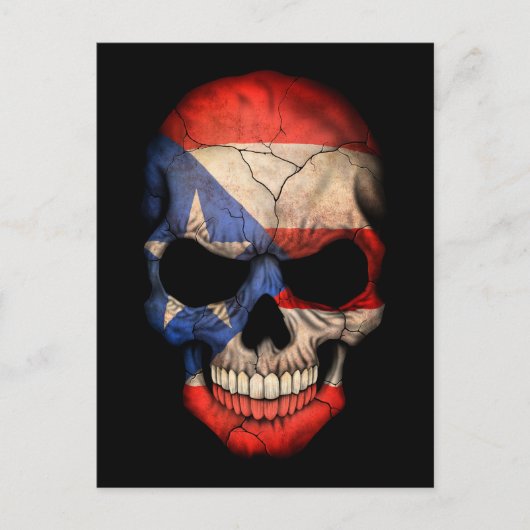 Puerto Rican Flag Skull op Black Briefkaart (Voorkant)