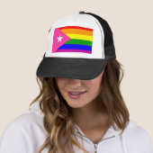 Puerto Rican Gay Pride Flag Trucker Pet (In situ)