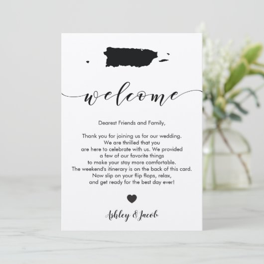 Puerto Rico bruiloft welkomstbrief en reisschema Programma (Staand voorkant)