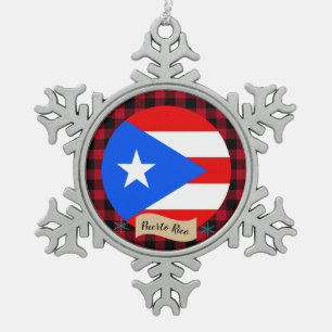 Puerto Rico, buffalo plaid, Puerto Ricaanse vlag Tin Sneeuwvlok Ornament