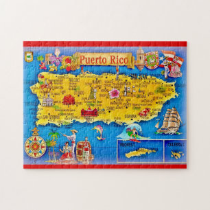 Puerto Rico Eiland Kaart 11x14 Puzzel