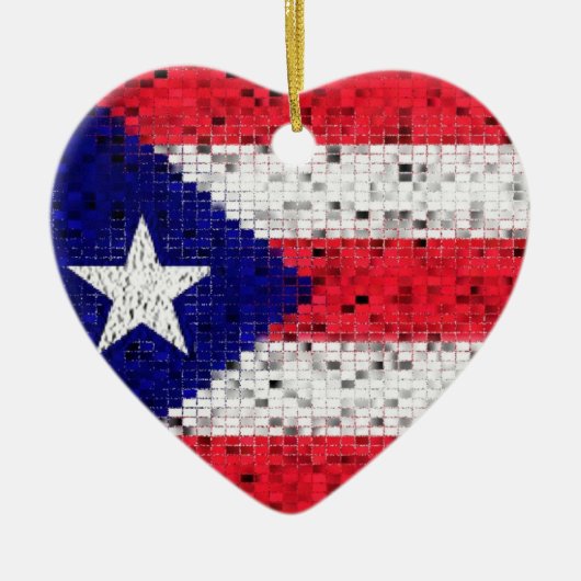 Puerto Rico Flag glitter-versiering Keramisch Ornament (Voorkant)