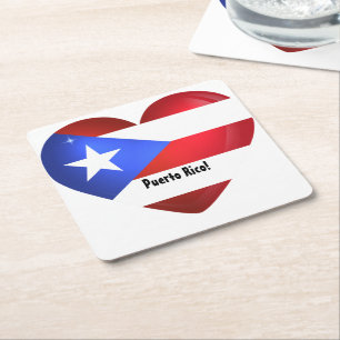 Puerto Rico Flag Heart Vierkante Kartonnen Onderzetter