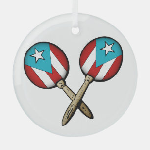 Puerto Rico Flag Maracas Glas Ornament