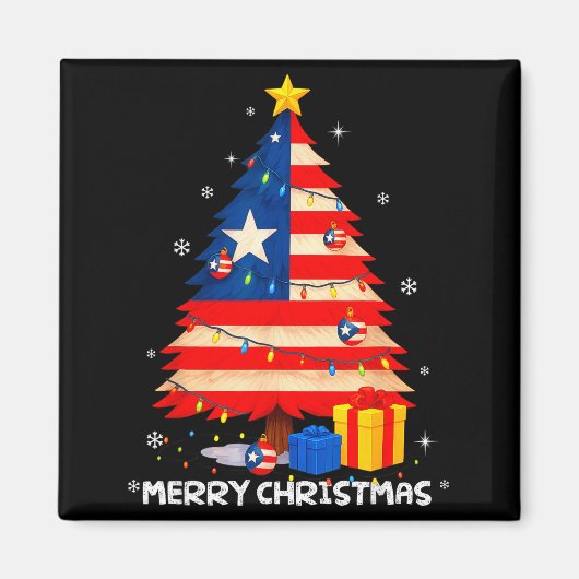 Puerto Rico Flag Tree Lights Christmas Pajamas -co Magneet (Voorkant)