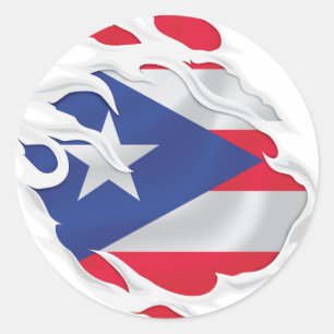 Puerto Rico gescheurde vlag Ronde Sticker