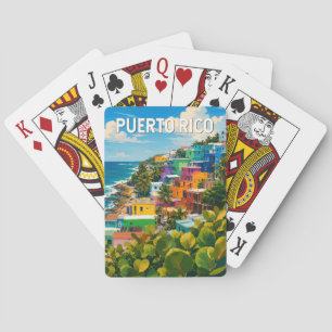 Puerto Rico Illustratie Reis Kunst Vintage Pokerkaarten