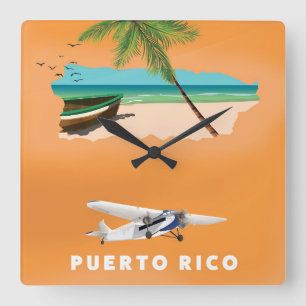 Puerto Rico illustreerde kaartreisposter. Vierkante Klok